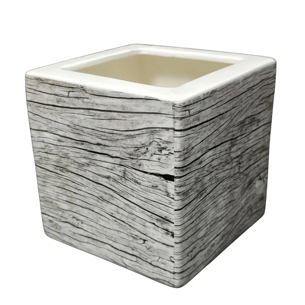 Ceramic Wood Look Planter Cache Pot Vase Holder